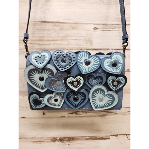 Coach SMALL 31757 Cornflower Blue Hayden Wallet Crossbody w/Embellished Hearts - Picture 1 of 12